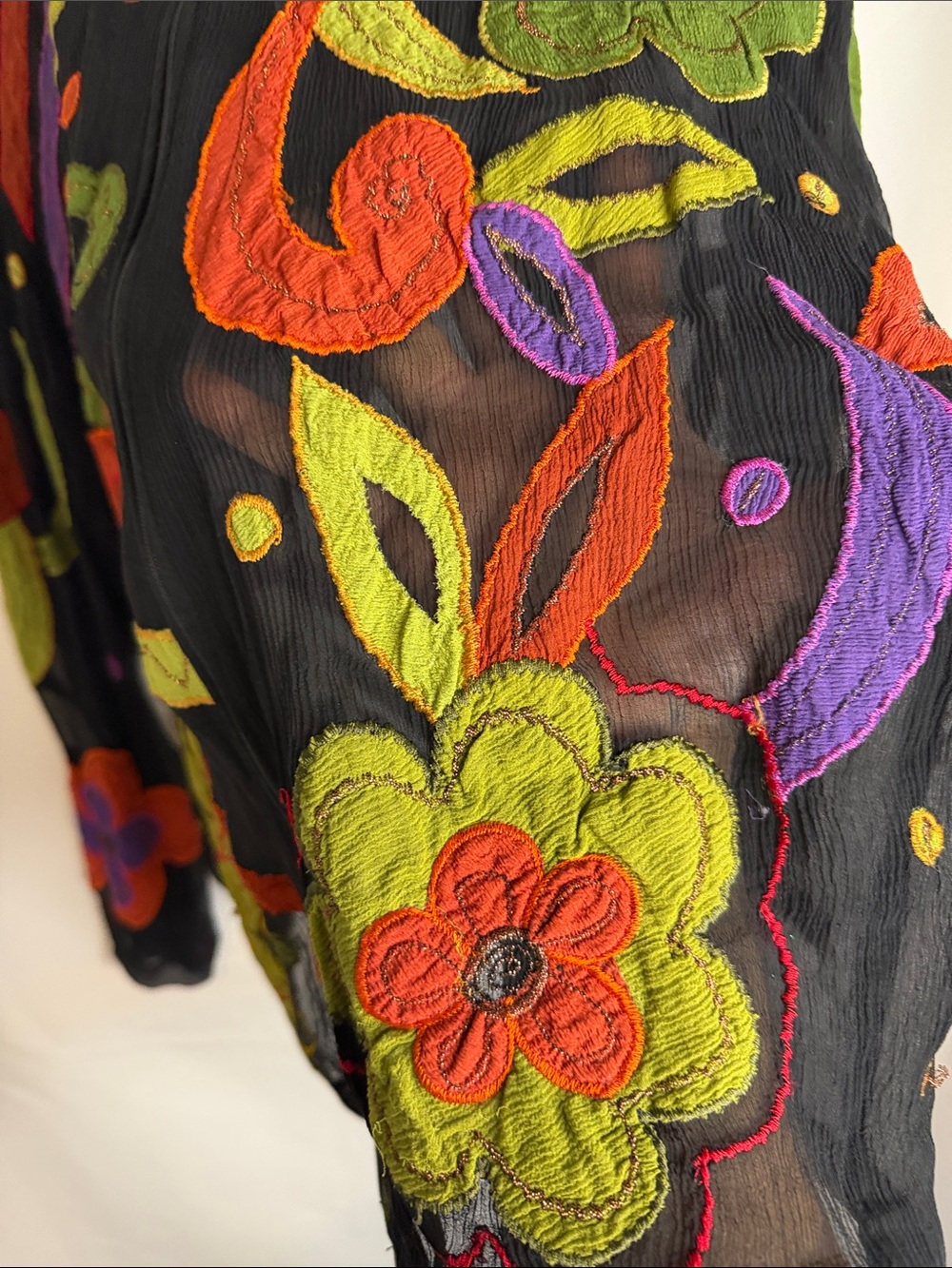 Chico's Silk Sheer Black Floral Embroidered Jacket / Full Zip Top - Picture 5 of 5